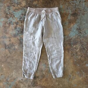 Athleta Bali Linen Ankle Pants Size 8 Taupe Gray Lagenlook Drawstring Waist